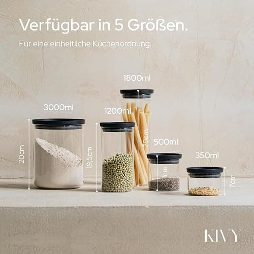 KIVY Großes Vorratsglas Luftdicht 3L mit transparenten Glasdeckel - Für Mehl, Kekse, Süßigkeiten, Waschmittel - Aufbewahrung Glas - Mehl Aufbewahrung Glas - Aufbewahrungsbox - Keksdose thumbnail 8