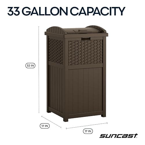 Suncast 33 Gallon Commercial Outdoor Trashcan Hideaway with Lid for 30 to 33 Gallon Trash Bags for Garage, Backyard, or Garden, Brown thumbnail 3