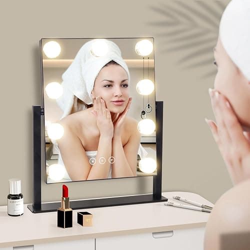 NUSVAN Vanity Mirror with Lights,Makeup Mirror with Lights with 9 Dimmable LED Bulbs, 3 Color Lighting Modes Detachable 10X Magnification Mirror Touch Control,360°Rotation thumbnail 7