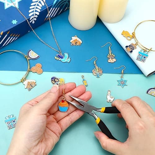 MARFOREVER 40 Pcs/20 Pairs Hanukkah Charms for Jewelry Making, Chanukah Blue White Enamel Charm Star of David Bangle Pendants for Bracelet Necklace Earrings Making Hanukkah Gift Decoration Accessories thumbnail 6