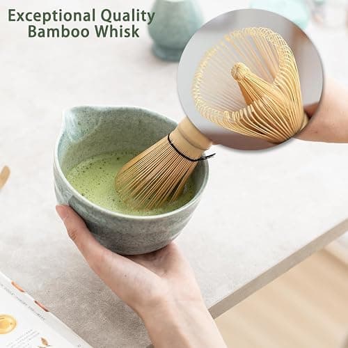 Ochcahser Matcha Kit Set, Matcha Whisk Set Includes Matcha Bowl And Holder, Bamboo Matcha Whisk, Scoop and Matcha Sifter, 17 oz Mottled Blue Glaze Ceramic Matcha Kit for Tea Lovers thumbnail 5