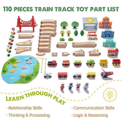Tiny Land 110PCS Wooden Train Set – Toy Train with Tracks for Kids Ages 3-7, Compatible with Major Brands, Ideal Railway Playset for Boys and Girls, Great Birthday thumbnail 4