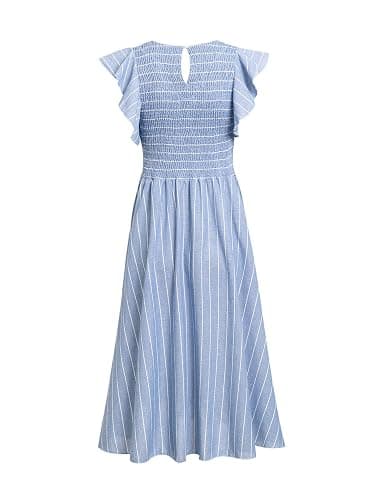 Miessial Womens Summer Smocked Midi Dress Casual Flutter Sleeve Long Boho Flowy A Line Church Modest Dresses with Pockets thumbnail 7