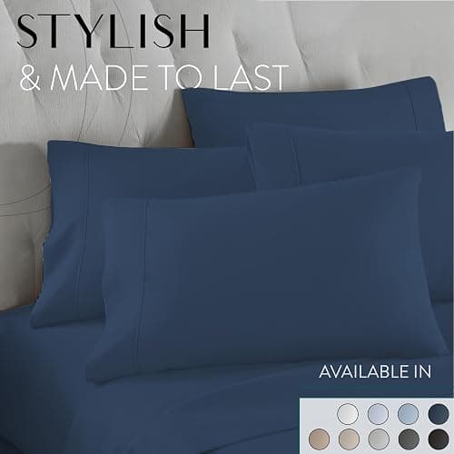 Danjor Linens Bed Sheet Set Full Size for Teens, Hotel Premium Sheets with 4 Pillowcases, Lightweight Brushed Microfiber Deep Pockets, Breathable Cooling 6 Piece Bedding Sets, Navy | Hotel Quality, Breathable, Cooling, Deep Pockets, Wrinkle Free, Machine Washable, 4 Pillowcases, Bed Sheet thumbnail 8