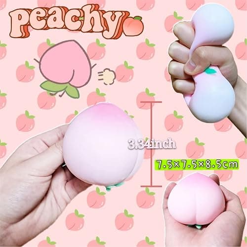 Squishy Peach Stress Balls Peach Miniature Fruit Figurines for Adults | Fruit Stress Dough Ball Collectible Figurines, Pink Peach Squishy Ball for Adults Desk Decor thumbnail 3