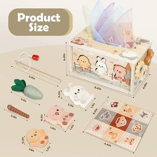 DINORUN Baby Tissue Box Toy - Baby Toys 18 Months 2 3 4 Years Montessori Toys for Babies 18 Months with Crinkle, Infant Activity Cube Sensory Christmas Stocking Stuffers Learning Toy for 2 3 4 Years thumbnail 3