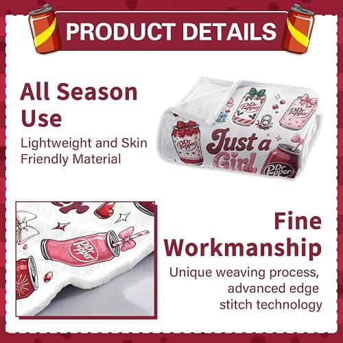 Hugmora Just a Girl Who Loves Soda Blanket, Fans Gifts for Soda, White | Soda Stuff for Girl, Blankets Throws Lightweight Soft Flannel, 50'' x 60'' thumbnail 7