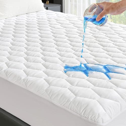 GRT Full Mattress Protector Waterproof, 100% Waterproof Quilted Fitted Mattress Pad, Noiseless Hollow Cotton Mattress Cover, fits up to 18" Deep, Dust Proof White - Image 1