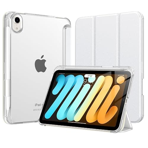 MoKo for iPad mini 7 A17 Pro Case 2024, iPad mini 6th Generation Case 8.3 Inch 2021 with Pencil Holder, Slim Light Trifold Smart Protective Cover with Hard PC Translucent Back Shell, White - Image 1