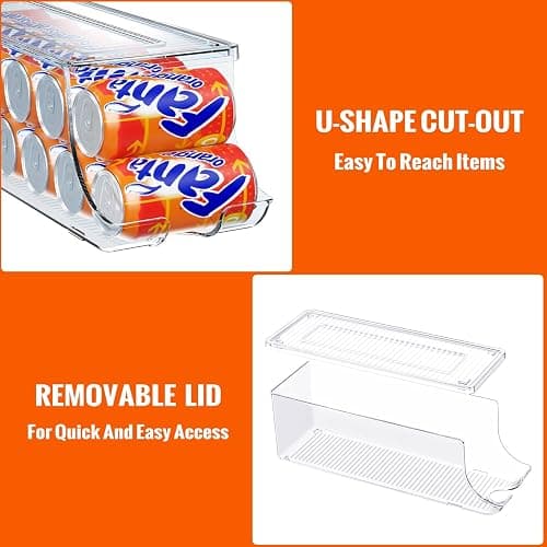 SCAVATA 2 Pack Soda Can Organizer for Refrigerator, Stackable Canned Food Pop Cans Container Can Holder Dispenser with Lid for Fridge Rack Freezer, Clear Storage Bins-Holds 12 Cans Each (Clear) thumbnail 5