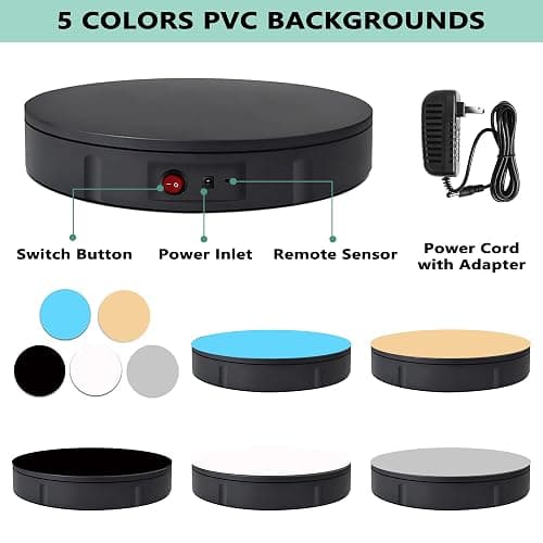 Prolee 360 Degree Rotating Turntable 12 Inch, 350lbs Capacity for Photography, Heavy Duty, Automatic Remote Control Display Platform with 5 Colour Surface Covers and Carry Bag thumbnail 4