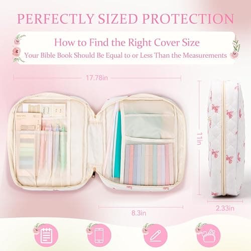 KOUDGY Bible Cover Case for Women Large Quilted Bible Carrying Bag with Handles Bible Study Supplies & Accessories Christian Gifts for Women(Pink Bow, M) thumbnail 2