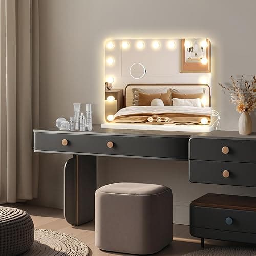 LZNIOZ Hollywood Vanity Mirror for Makeup: 58x48 cm - 3 Color Modes,15 Dimmable LED Bulbs,USB & TYPE-C Output Port,touch Screen, Tabletop or Wall Mounted for Women - Bedroom - 58L x 48W cm thumbnail 6