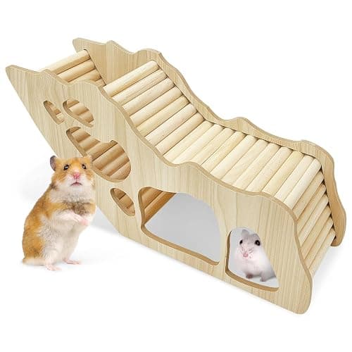 PINVNBY Hamster Climbing Ladder and Tunnel Hideout Wooden Hamster Climbing Toy Cage Decor Accessories for Gerbil Mice or Other Small Animals (Maze Tunnel) - Image 1