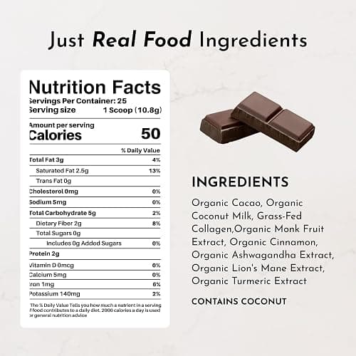 Superfood Hot Chocolate | 25 Servings | With Grass-fed Collagen, Organic Cacao, Cinnamon, Ashwagandha, Turmeric & Lion’s Mane | No Sugar Added | Supports Gut Health, Immunity & Cognitive Function* thumbnail 2