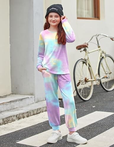 For Zara: Arshiner Girls 2 Piece Outfits Fashion Tracksuits Long Sleeve Pullover Sweatshirt and Sweatpants Jogger Set with Pockets thumbnail 3