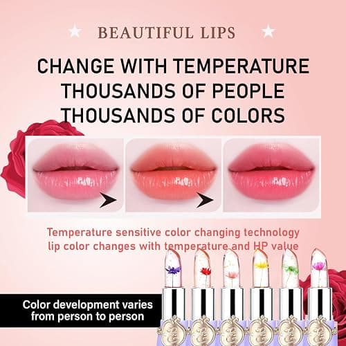 6 Pcs/Set Flower Jelly Lipstick, Temperature Color Change Lip Goss Moisturizer Long Lasting Nutritious Balm Magic Change ph Lipstick,Small Gifts, Mothers Day Gifts, Teacher Appreciation Gifts (Purple) thumbnail 7