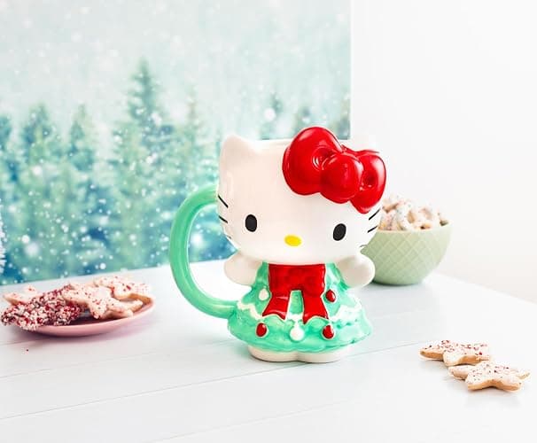 Silver Buffalo Sanrio Hello Kitty Holiday Christmas Tree Dress 3D Sculpted Ceramic Mug, 20 Ounces thumbnail 2