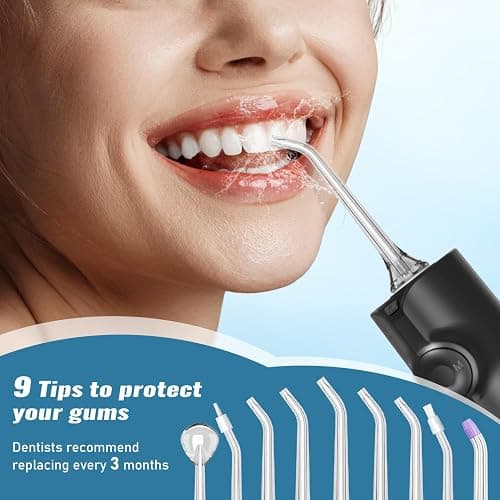 Water Flosser Pick for Teeth & Braces, 300ML Cordless Power Dental Flossers with 8 Jet Tips, Oral Irrigator 5 Use Modes, IPX7 Waterproof, Portable for Home Travel thumbnail 9