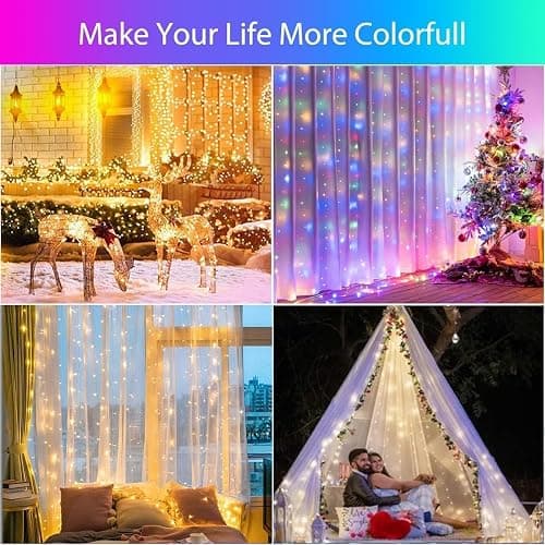 QINER LED Curtain Lights Indoor, 9.8 FT x 9.8 FT 300 LED with USB APP Control, Multiple Modes Selection, Smart Curtain Light for Bedroom,Halloween,Christmas, Wedding,Valentine's Day, Party thumbnail 7