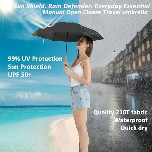 BAODINI Travel Essentials Mini Umbrella for Purse With Case Small Compact UV Sun Protection Lightweight Tiny Pocket Manual Open Close Umbrella for Women Kids and Men Fits Purse Backpack thumbnail 3