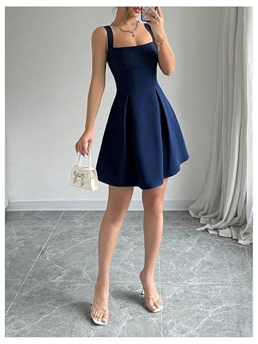 SOLY HUX Women's Summer Dresses Square Neck Sleeveless A Line Mini Dress Party Cocktail Short Dress thumbnail 5