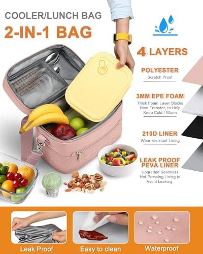 Capolo Lunch Box for Women Men Adults,Insulated Lunch Bag Leakproof Lunch Cooler Box with Removable Strap Cute Lunch Tote Bags Reusable Thermal Lunchbox for School Work Picnic(Small,Pink) thumbnail 6