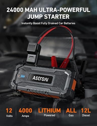 AstroAI S8 Ultra 4000A Jump Starter, 24000mAh Car Starter(All Gas, Up to 12L Diesel Engine), 12V Auto Battery Booster Pack, Jump Box with USB Quick Charge and DC/Type C Port, LED Light, Jumper Cable thumbnail 2