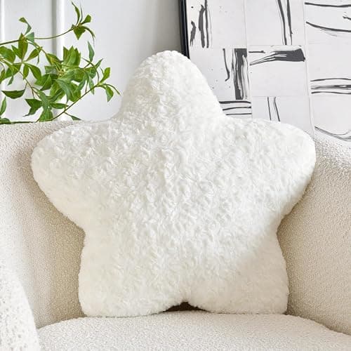 ZCNYCLAM Star Pillow, 14.9" Star Shaped Plush Pillow for Couch Bed Sofa, Cute Decorative Throw Pillows with Soft Faux Fur Room Decor for Bedroom Living Room (White) - Image 1
