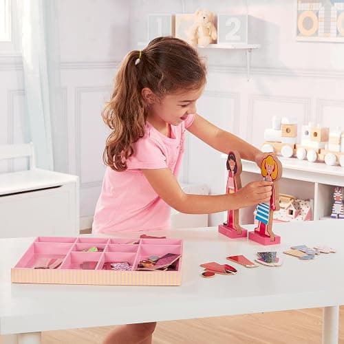 Melissa & Doug Abby and Emma Magnetic Wooden Dress-Up Dolls Play Set (55+ Pieces), Magnetic Dolls, Pretend Play & Preschool Toys for Kids 3+ thumbnail 6