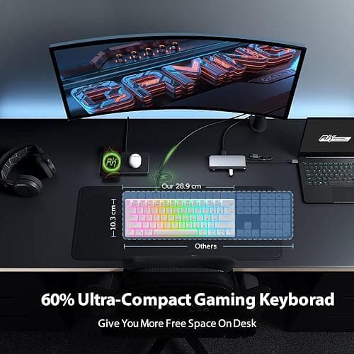 RK ROYAL KLUDGE RK61 Wired 60% Mechanical Gaming Keyboard Programmable QMK/VIA RGB Backlit 61 Keys Ultra-Compact Hot Swappable Brown Switch White - Hot-Swappable Brown Switch - White thumbnail 5