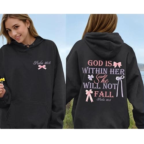 Cayxatiu God is Within Her She Will Not Fall Christian Hoodies for Women Jesus Bible Verse Hoodie Bow Hoodie thumbnail 2