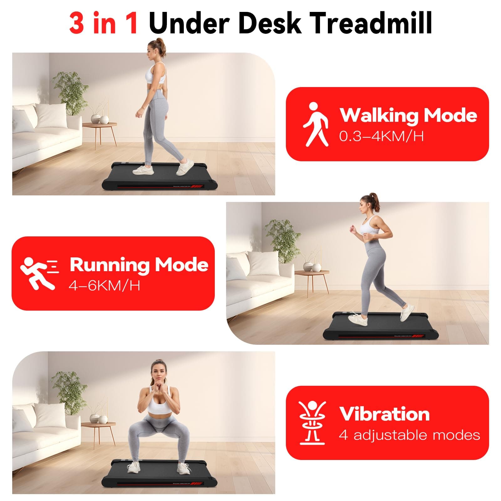 Sperax 3 in 1 Walking Vibration Pad, Under Desk Treadmill with APP, Portable Treadmills for Home, Walking Pad Treadmill with Remote Control thumbnail 3