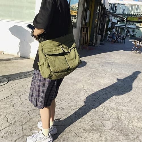 GAXOS Aesthetic Cute Messenger Bag for School Vintage Black Canvas Crossbody for Women Shoulder Laptop Bag thumbnail 6