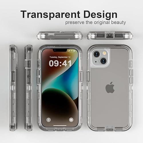 Follaroma for iPhone 14 Case, Heavy Duty Shockproof Protection Phone Cases, Anti-Drop, Dual Layer Transparent Protective Cover Compatible with iPhone 14 (6.1 inch), Crystal Gray thumbnail 6