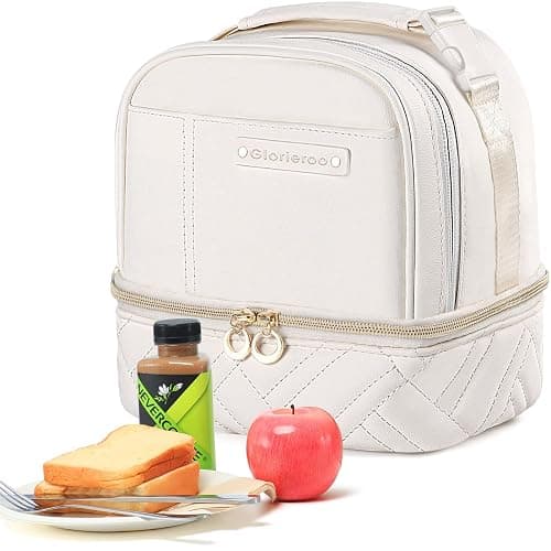 Double Deck Lunch Box Bag Women - Vegan Leather Insulated Waterproof Leakproof Cooler for Work Travel Picnics - Teacher Mothers Day Christmas Birthday Gifts - Image 1