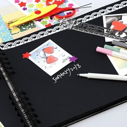 GOTIDEAL 80 Pages Scrapbook Album with 10 Metallic Markers,Craft Paper Photo Album for Wedding and Anniversary, Family DIY Scrapbook Accessories with Scrapbooking Stickers Corners(Black)… thumbnail 5