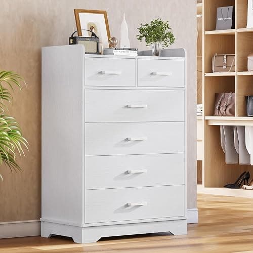 Hasuit White 6 Drawer Dresser, Wooden Storage Chest of 6 Drawers, Vertical Large Capacity Clothing Storage Organizer, Tall Dressers for Bedroom, Hallway, Entryway thumbnail 5