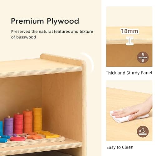 OOOK Montessori Toy Shelf, 3-Tier Large Toy Storage Organizer with 8 Cubby | FSC Plywood, Wooden Storage Cabinet, Montessori Shelf for Playroom, Nursery, Preschool, Classroom, 44.6"W×11.7"D×35.4"H thumbnail 6