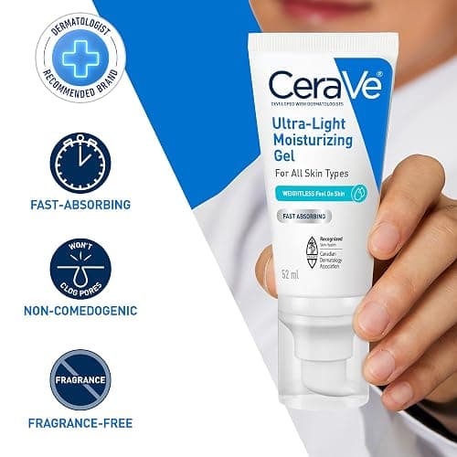 CeraVe Ultra-Light Moisturizing Gel Cream, Lightweight Face Moisturizer with Ceramides, Niacinamide & Hyaluronic Acid. Oil Free, Fast Absorbing and Fragrance-Free, Dermatologist Recommended, 52 mL thumbnail 6