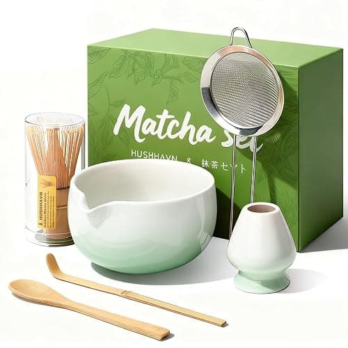 HUSHHAVN Matcha Whisk Set, Ceramic Matcha Set Includes Bowl & Holder, Bamboo Whisk (Chasen), Scoop, Spoon and Sifter, 6PCS Matcha Kit Covers Everything Needed for Making Matcha (Green) - Image 1