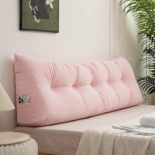 UUluhao Wedge Headboard Backrest Pillows for Sitting Up in Bed Rest Large Triangle Bolster Cushion Daybed Pillow Lumbar Support Leg Positioning Cushion,Light Pink 39 * 15.7 * 4.7in - Light Pink - Twin：39in*4.7in*15.7in