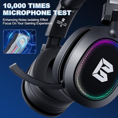 BENGOO Wireless Gaming Headset for PS5 PS4 PC Mac Nintendo Switch, Bluetooth Over-Ear Headphones with Noise Isolating Microphone, Low Latency, RGB, 50H Battery, Wired Mode for Xbox Series - Black - Black thumbnail 5