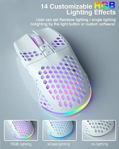 SOLAKAKA SM600 White Wireless Gaming Mouse,Tri-Modes BT5.1/Type-C Wired/2.4G Wireless Mouse with 2 Side Buttons, Programmable Macro Gamer Mouse with RGB Light for Laptop/PC/Mac thumbnail 6