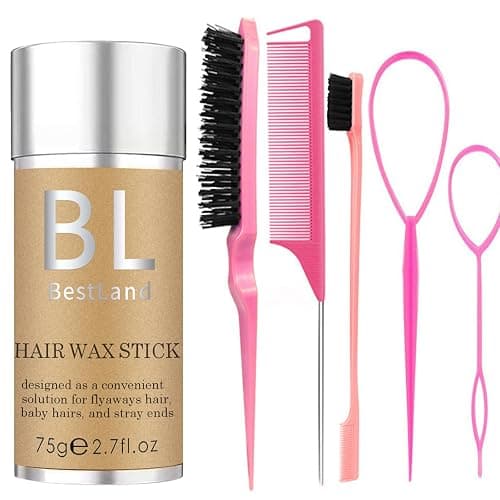 Hair Wax Stick & Pink Brush Set for Hair Edge Frizz Control Anti-Frizz Non-greasy Broken Hair Styling Finishing Wax Stick Men Women Styling Products - Image 1
