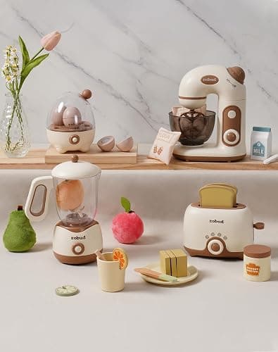 ROBUD Pretend Play Kitchen Appliances, Kids Play Kitchen Toy Food Set with Egg Steamer, Mixer, Toaster, and Blender with Realistic Sounds, Play Kitchen Accessories forToddlers (4-Set) thumbnail 2