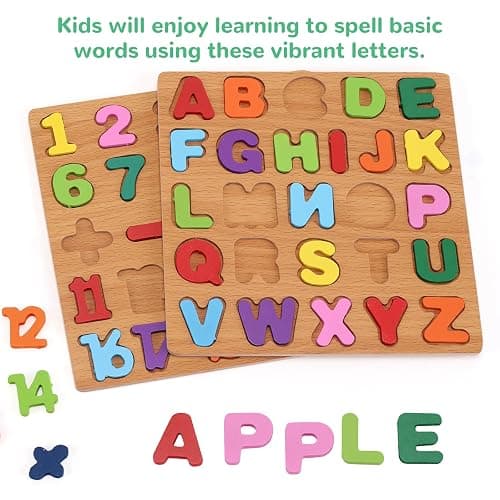 Alphabet Wooden Puzzles for Toddlers 3-5, Pack of 3 ABC, Number and Shape Puzzle, Preschool Educational Learning Toys with Puzzle Board & Letter Blocks for Girls Boys Ages 3 4 5 Years Old thumbnail 4