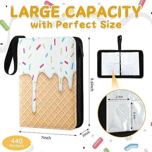 Jaloro Ice Cream Drip Baseball Card Binder Trading Card Binder Portable Collector Cardholder Baseball Album Case for Boys Sports Game Supplies(Ice Cream,White,440 Pocket) thumbnail 3