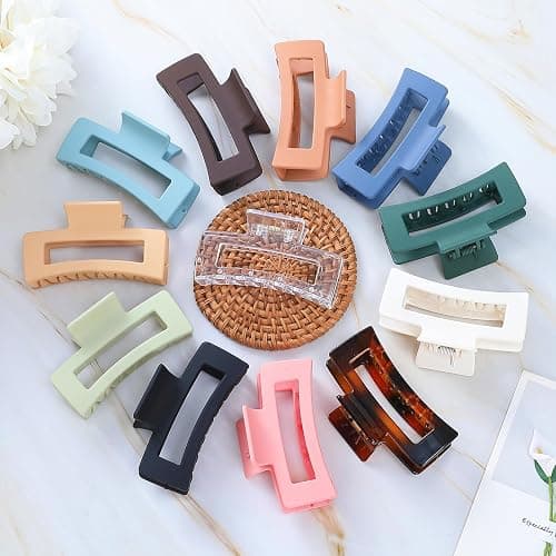Sisiaipu 3.5 Inch Medium Hair Accessories - 12 Pcs Square Jaw Clips for Thick and Thin Hair, Rectangular Rectangle Basic Color Hair Clips for Women and Girls thumbnail 3