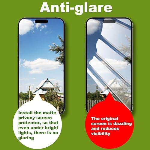 KUARMOR 2 Pack Matte Privacy Screen Protector for iPhone 17 Pro Max 6.9",Anti-Glare Anti-Spy Scratch Resistant Tempered Glass Film,Smooth Responsive Touch Anti-Scratch Glass，Easy to Install thumbnail 3